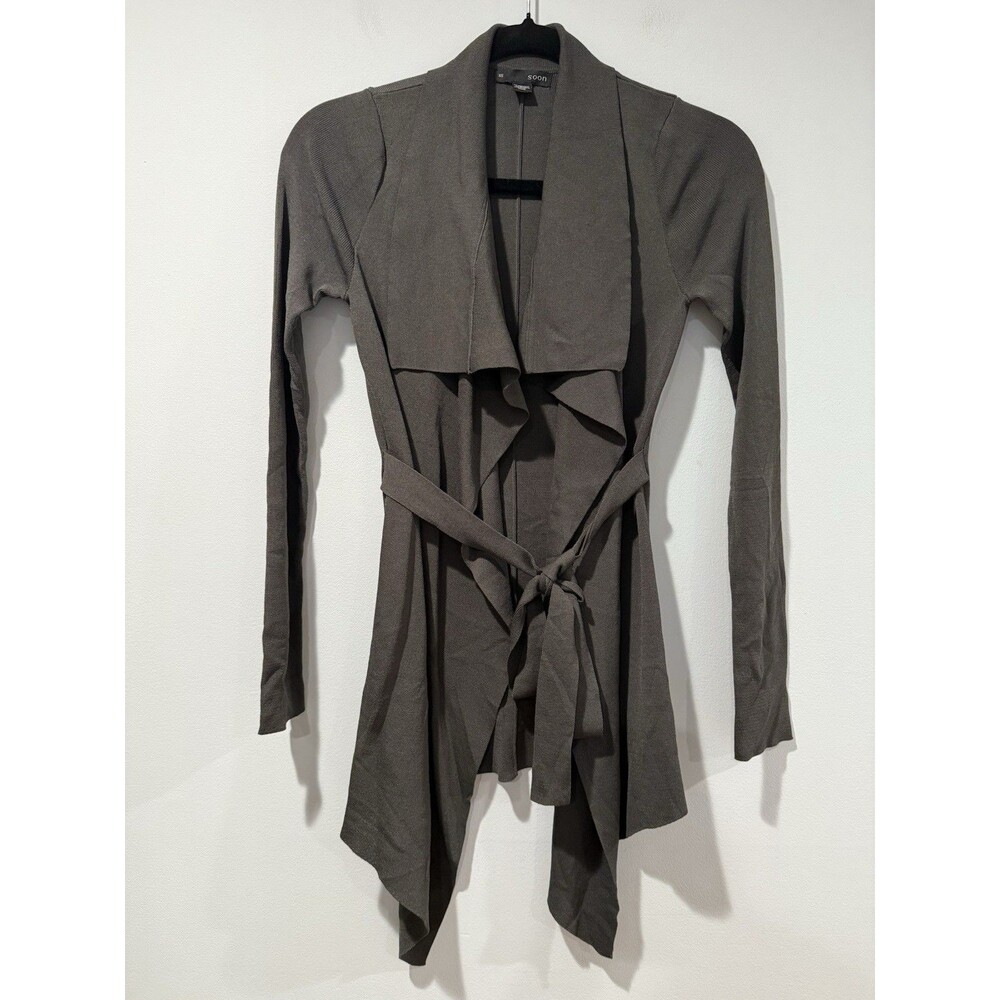 Tie Cardigan Women XS Dark Green Knit Stretch Travel Quiet Luxury Minimal Work